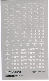 THW Technisches Hilfswerk Beschriftungen Weiß H0 1:87  ca. 6 x 10 cm