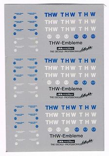 THW Technisches Hilfswerk Beschriftungen Blau und Weiß H0 1:87  ca. 6 x 10 cm