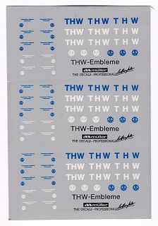 THW Technisches Hilfswerk Beschriftungen Blau und Weiß H0 1:87  ca. 6 x 10 cm