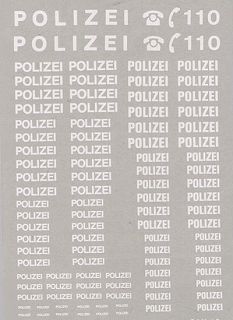 POLIZEI Beschriftungen Schwarz, Silber und Weiß H0 1:87  ca. 6 x 10 cm