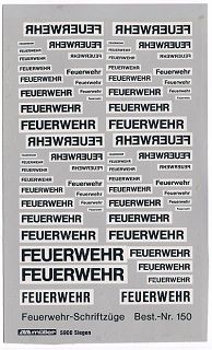 FEUERWEHR Schriftzüge Schwarz, weiß unterlegt, ca. 6 x 10 cm H0 1:87