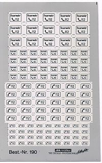 Notruf-Schilder Feuerwehr 112 Schwarz, weiß hinterlegt, ca. 6 x 10 cm H0 1:87