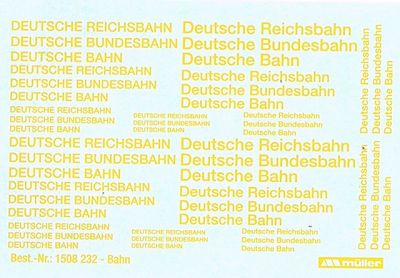 Deutsche Bahn, Deutsche Bundesbahn, Deutsche Reichsbahn Schriften, Gelb ca. 6 x 10 cm  H0 1:87