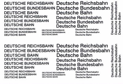 Deutsche Bahn, Deutsche Bundesbahn, Deutsche Reichsbahn Schriften, Schwarz ca. 6 x 10 cm  H0 1:87
