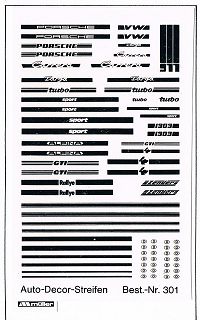 PKW-Decorstreifen Div. Hersteller  Variante 2 Schwarz, ca. 6 x 10 cm  H0 1:87