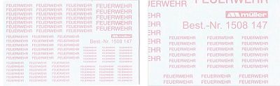 Müller  Decal 1:87 Feuerwehr div. Größen Leucht rot 