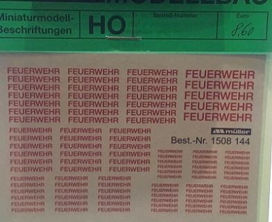 Müller  Decal 1:87 Feuerwehr Schriften Versch. Größe