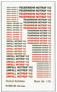 Müller  Decal 1:87 Notruf Schilder div.Gr. rot/schw.