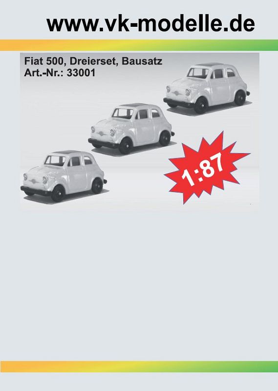 3 Stück VK Modelle 33001 Fiat 500 OVP NEU Bausatz