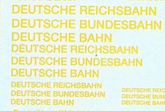 Deutsche Bahn, Deutsche Bundesbahn, Deutsche Reichsbahn Schriften, Gelb ca. 6 x 10 cm  H0 1:87