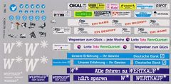 Reklameschriften für Stadtbusse Wertkauf*, Deutsche Bank, Lotto Toto RennQuintett, Remember uvm. ca. 10 x 20 cm H0 1:87