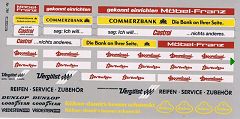 Reklameschriften für Stadtbusse Commerzbank, Doornkaat, Berentzen, Vergölst, Kühne, Möbel Franz, uvm.  ca. 10 x 20 cm H0 1:87