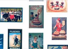 Nostalgieschilder und Werbeschilder Thema Bier & Nahrungsmittel im Digitaldruck Variante 3 SK-Folie  ca. 6 x 10 cm H0 1:87